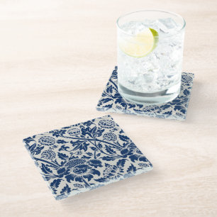 Dessous-de-verre En Verre Motif floral bleu complexe sur fond clair