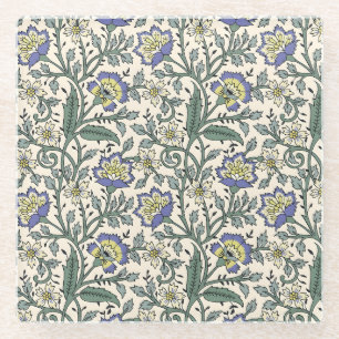 Dessous-de-verre En Verre Motif floral bleu, jaune et blanc continu
