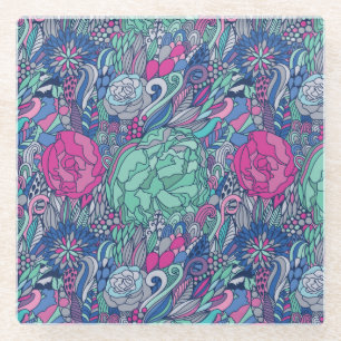 Dessous-de-verre En Verre Motif floral coloré de griffonnage