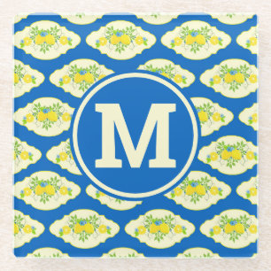 Dessous-de-verre En Verre Motif floral de citrons bleus et jaunes ensoleillé