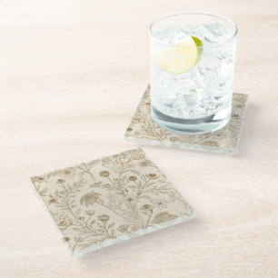 Dessous-de-verre En Verre Motif floral de dessin au trait botanique sépia an
