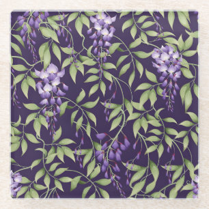 Dessous-de-verre En Verre Motif floral de feuilles vertes et de glycines