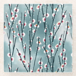 Dessous-de-verre En Verre Motif floral de fleurs de prune de printemps