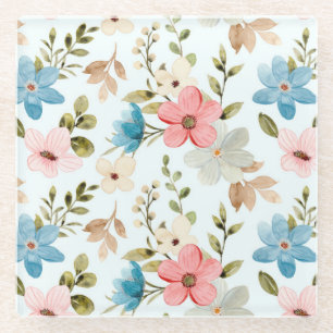 Dessous-de-verre En Verre Motif floral de fleurs sauvages à l'aquarelle