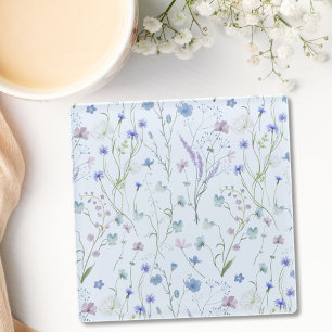 Dessous-de-verre En Verre Motif floral de fleurs sauvages jolies bleu violet