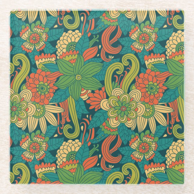 Dessous-de-verre En Verre Motif floral d'été (Devant)