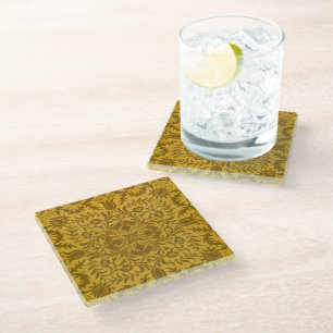 Dessous-de-verre En Verre Motif floral doré orné avec symétrie