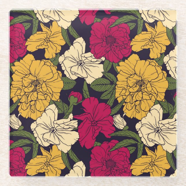 Dessous-de-verre En Verre Motif floral élégant (Devant)