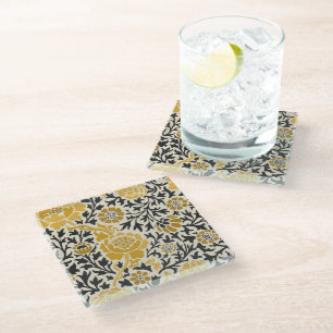 Dessous-de-verre En Verre Motif floral jaune et noir de style vintage