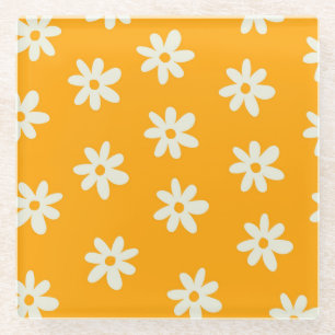 Dessous-de-verre En Verre Motif floral jaune rétro simple