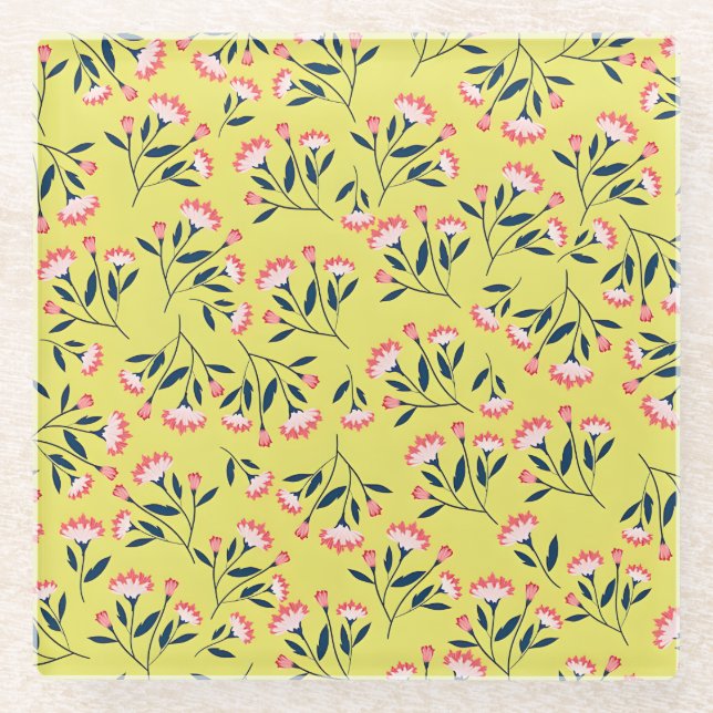 Dessous-de-verre En Verre Motif floral joyeux : Fleurs roses (Devant)