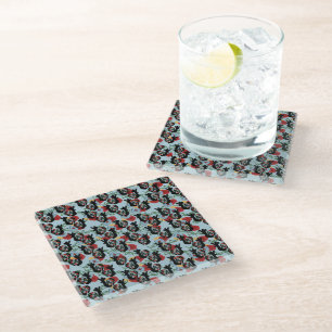 Dessous-de-verre En Verre Motif floral mexicain Coqs Folk
