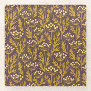 Dessous-de-verre En Verre Motif floral naturel : accents dorés sur toile som