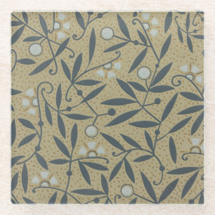 Dessous-de-verre En Verre Motif floral orné avec des vignes bleu foncé 