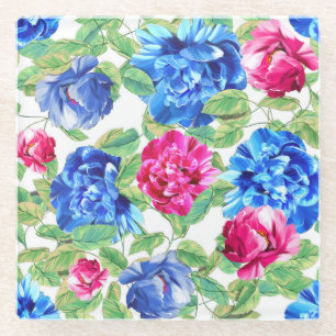 Dessous-de-verre En Verre Motif floral rose et bleu vif joli