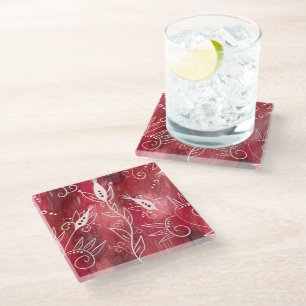 Dessous-de-verre En Verre Motif Floral Rouge Et Blanc