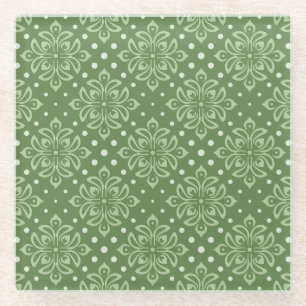 Dessous-de-verre En Verre Motif floral serein sur fond vert