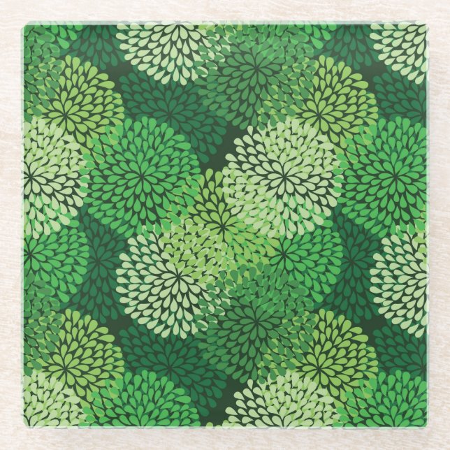 Dessous-de-verre En Verre Motif floral vert (Devant)
