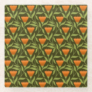 Dessous-de-verre En Verre Motif floral vintage avec tulipes orange
