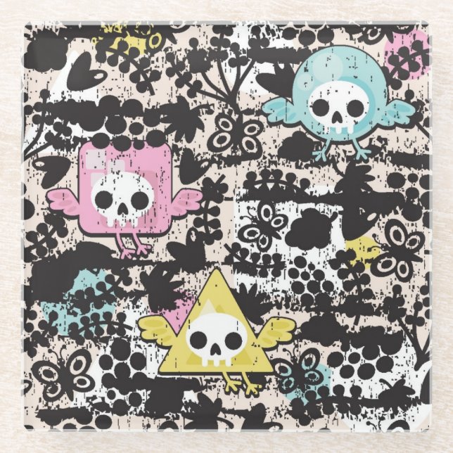 Dessous-de-verre En Verre Motif fou d'oiseaux (Devant)