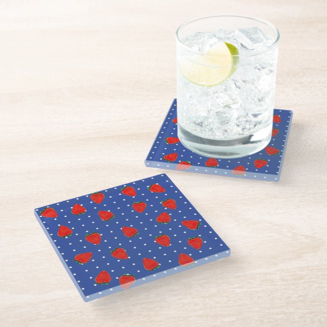 Dessous-de-verre En Verre Motif fraise avec points (Incliné)
