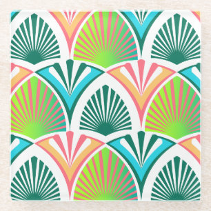 Dessous-de-verre En Verre Motif géométrique avec feuilles de palme et fleurs