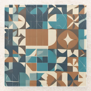 Dessous-de-verre En Verre Motif géométrique bleu foncé, sarcelle, marron et