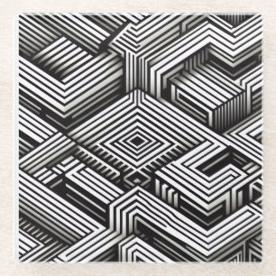 Dessous-de-verre En Verre Motif géométrique monochrome abstrait moderne et a