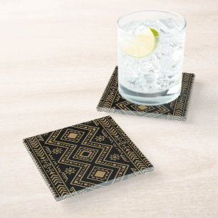 Dessous-de-verre En Verre Motif géométrique noir et or complexe en surface