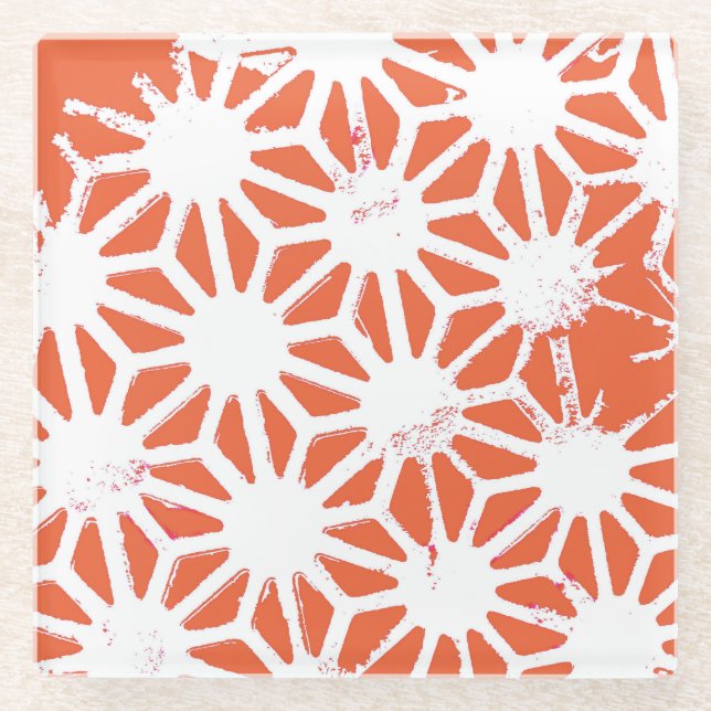 Dessous-de-verre En Verre Motif géométrique orange et blanc (Devant)
