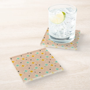 Dessous-de-verre En Verre Motif géométrique rétro avec sarcelle, orange, noi