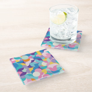 Dessous-de-verre En Verre Motif géométrique violet et rose