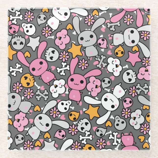 Dessous-de-verre En Verre motif gris de kawaii (Devant)