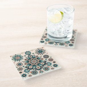 Dessous-de-verre En Verre Motif hivernal de flocon de neige coloré rétro