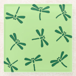 Dessous-de-verre En Verre Motif japonais de libellules, Jade vert clair