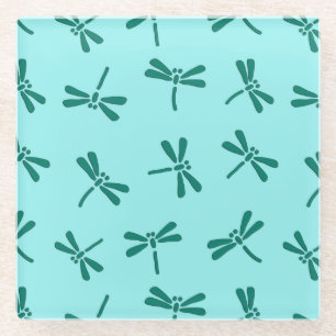 Dessous-de-verre En Verre Motif japonais de libellules, Turquoise et Aqua