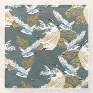Dessous-de-verre En Verre Motif japonais Vintage Crane Birds