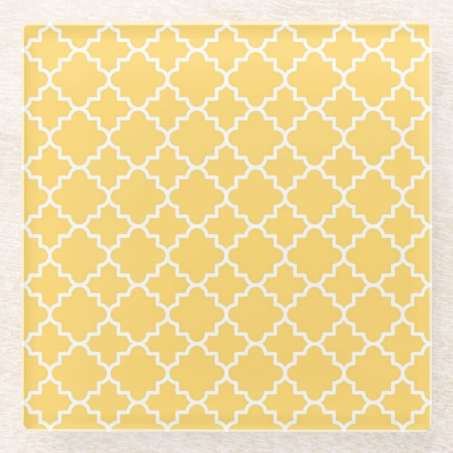 Dessous-de-verre En Verre Motif jaune de Quatrefoil (Devant)