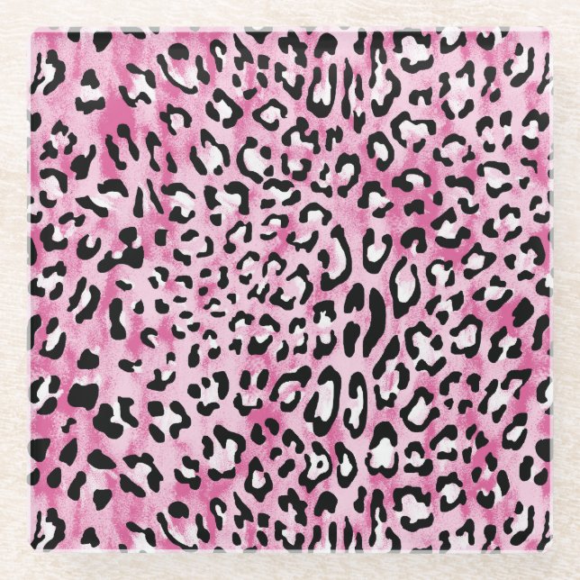 Dessous-de-verre En Verre Motif Léopard Blanc Rose. (Devant)
