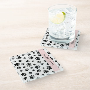 Dessous-de-verre En Verre Motif mâle, Patrouilles de chien, Noir et Blanc, V