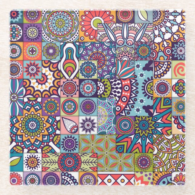 Dessous-de-verre En Verre Motif Mandala (Devant)