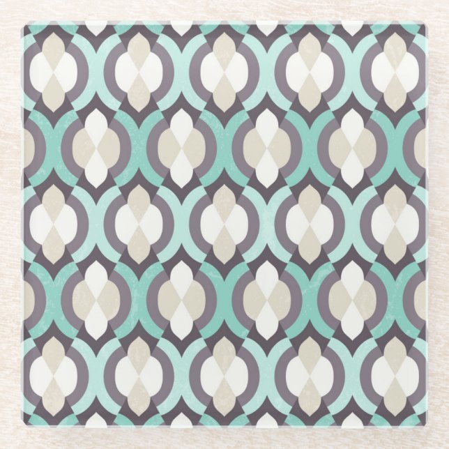 Dessous-de-verre En Verre Motif marocain turquoise (Devant)