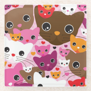 Dessous-de-verre En Verre motif mignon d'arrière - plan de chat de chaton