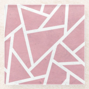 Dessous-de-verre En Verre Motif mosaïque corail et blanc