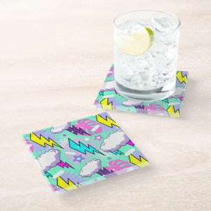 Dessous-de-verre En Verre Motif Neon Lightning Bolts & Stars