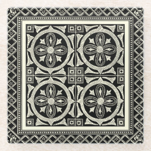 Dessous-de-verre En Verre Motif noir et blanc de mandala par le studio de