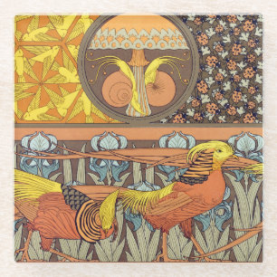 Dessous-de-verre En Verre Motif oiseau de la nature Art nouveau français vin