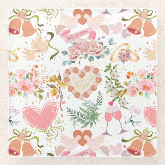 Dessous-de-verre En Verre motif ornements mariages (Devant)