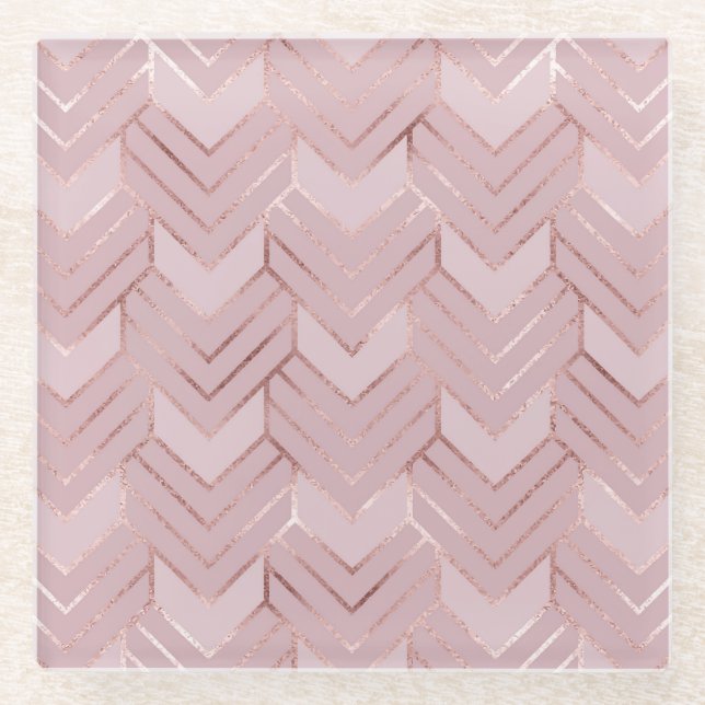 Dessous-de-verre En Verre Motif pailleté de cœurs en or rose. (Devant)