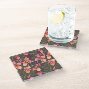 Dessous-de-verre En Verre Motif personnalisé couleur orchidée
